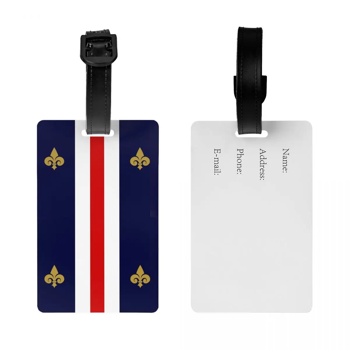 Etiquetas De equipaje con bandera francesa De Fleur De Lis, Etiquetas De equipaje personalizadas con flor De lirio, cubierta De privacidad, tarjeta De identificación con nombre