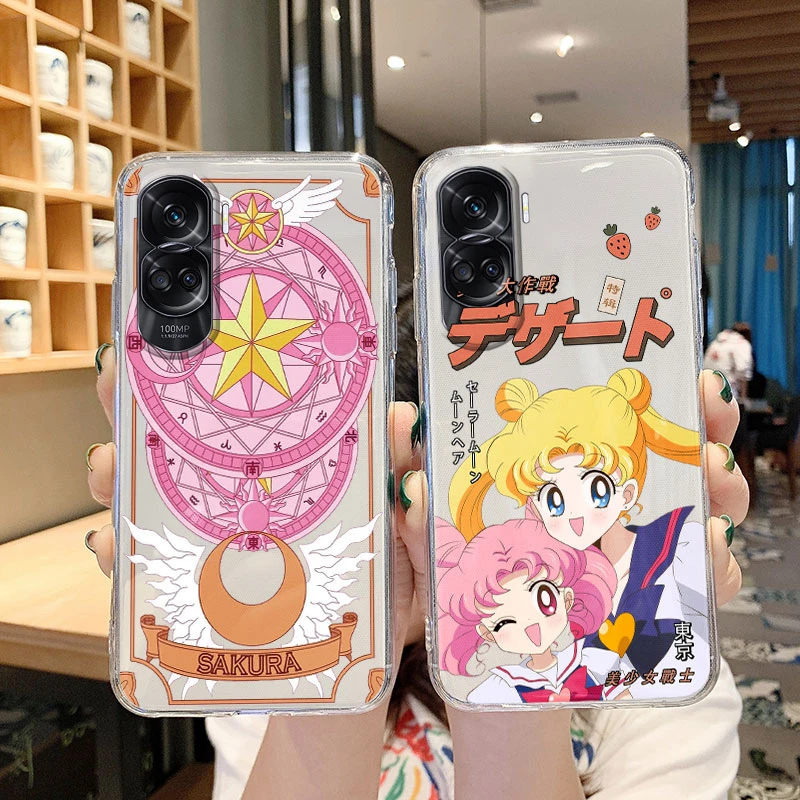 Capas de telefone transparentes para Honor 90 Lite, marinheiros, luas, coelho, menina, gato, anime, impresso, transparente, silicone