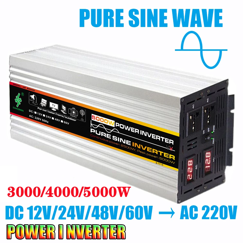 

Pure Sine Wave Inverter 3000W 4000W 5000W Power DC 12V 24V To AC 220V Converter Intelligent Digital Display Transformer Car Home