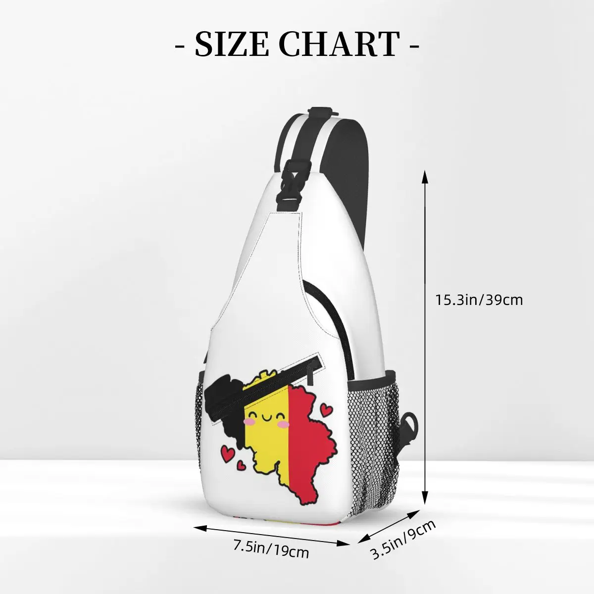 Belgien Flagge Karte Lächeln mit Liebe Brusttasche Männer Sling Umhängetasche Rucksack Brusttasche Reisen Wandern Tagesrucksack Umhängetasche