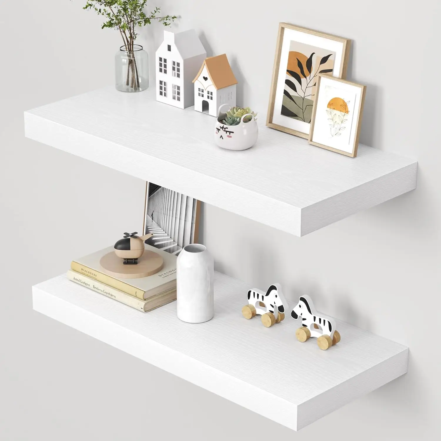 

32" Floating Shelves for Wall, 12" Deep Thicker White Shelves, Set of 2 - Perfect for Bedroom, Living Room, Kitchen, Bathroom