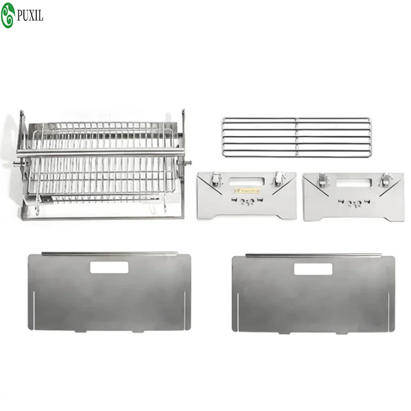 Flip Grill 360° Rotating Barbecue Grill, Manual Push-Pull Auto Flipping Charcoal Grill for Outdoor Camping & Picnics