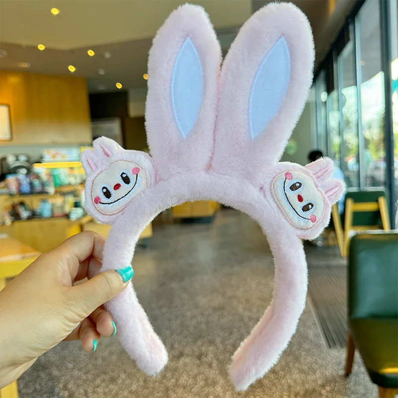 Cartoon Labubu hair band soft cute girl heart hairball rabbit ears hoop female high skull top hair accessories