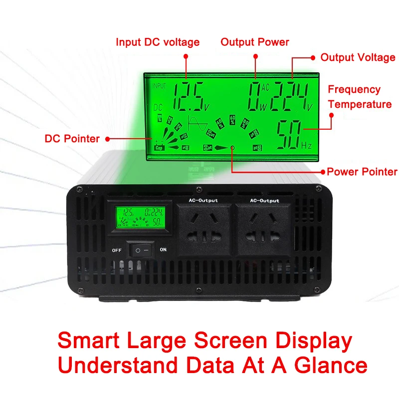 Imagem -03 - Inversor de Onda Senoidal Pura Inversor Solar do Carro Off Grid Converter Digital Power 2700w 5400w 12v 220v dc 12v72v para 110v ac 220v