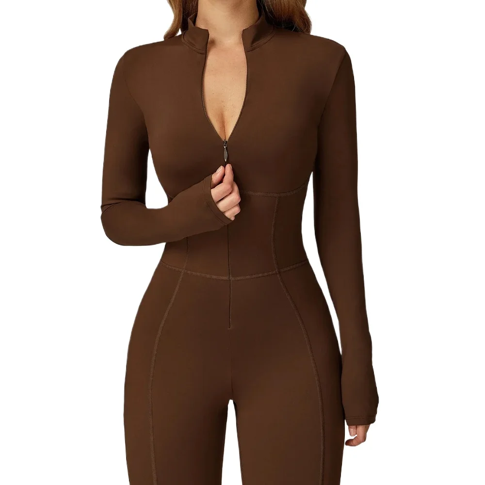 

Зимние теплые флисовые цельные боди, комбинезоны для йоги, воротник-стойка на молнии, женский спортивный костюм для спортзала, комбинезон для бега