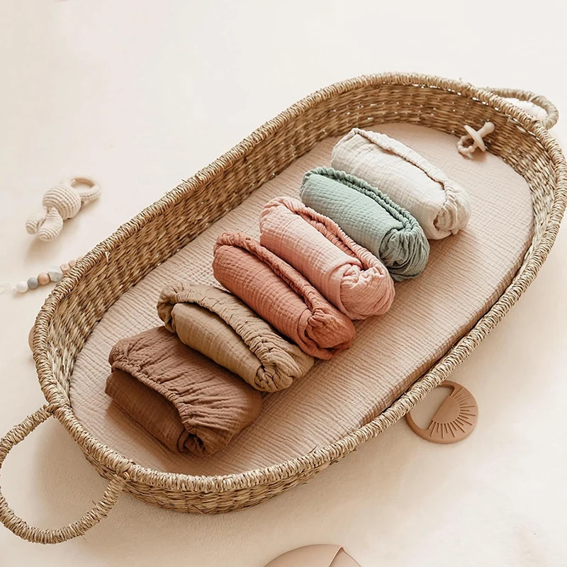 Lençóis de musselina para bebê, menina, menino, macio, respirável, colchão, adequado para berço oval, cesta moisés