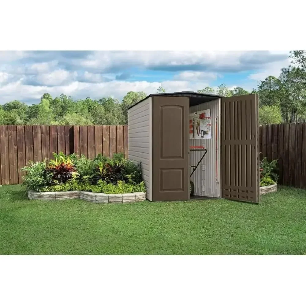 

Large Vertical Resin Outdoor Storage Shed, 5 x 6 ft., Dark Brown, with Lockable Doors for Home/Garden/Back-Yard/Lawn Equipment