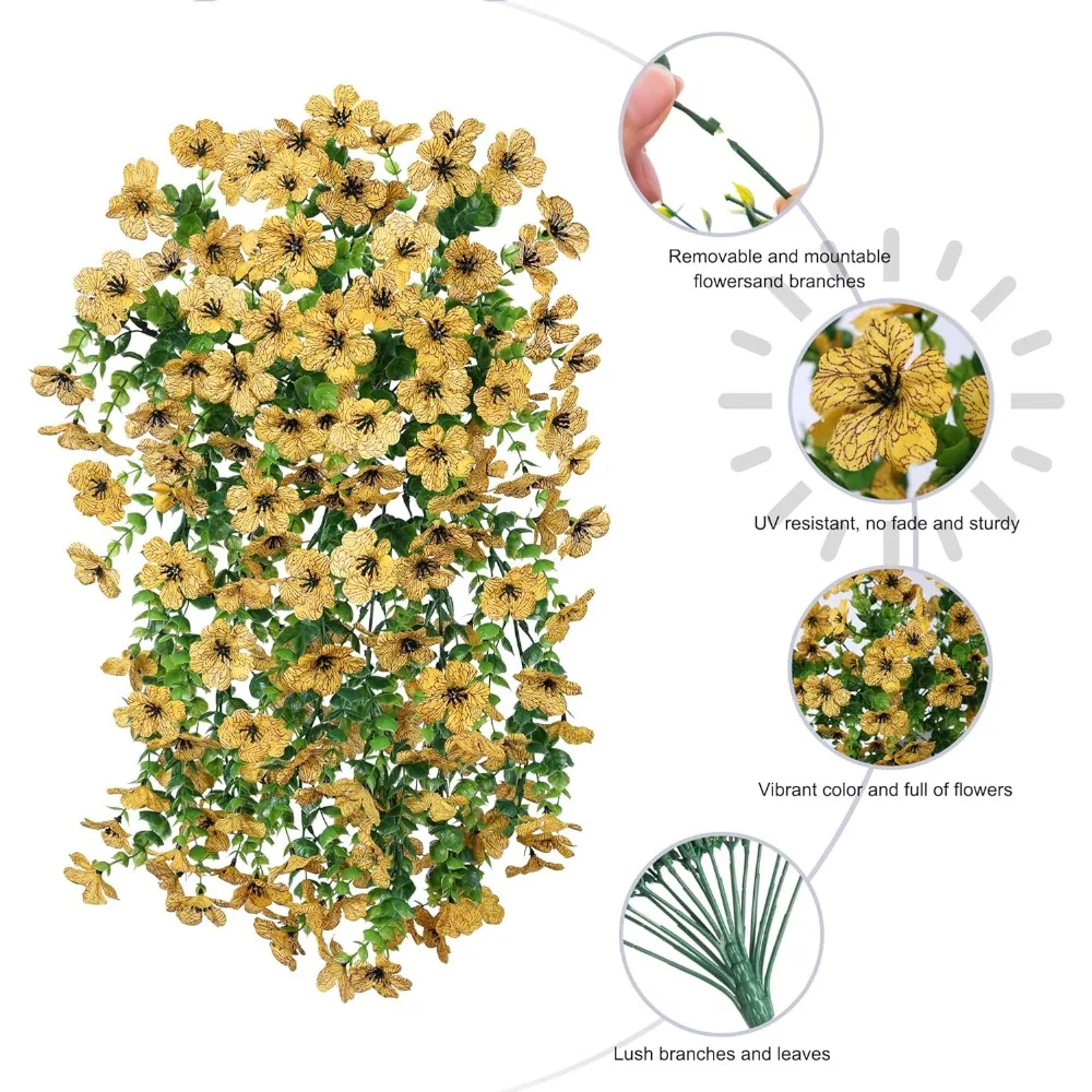 زهور صناعية معلقة من HyeFlora للديكور الخارجي، قطعتان من الأقحوان المزيفة مع أوراق الأوكالبتوس لشرفة ساحة الحديقة