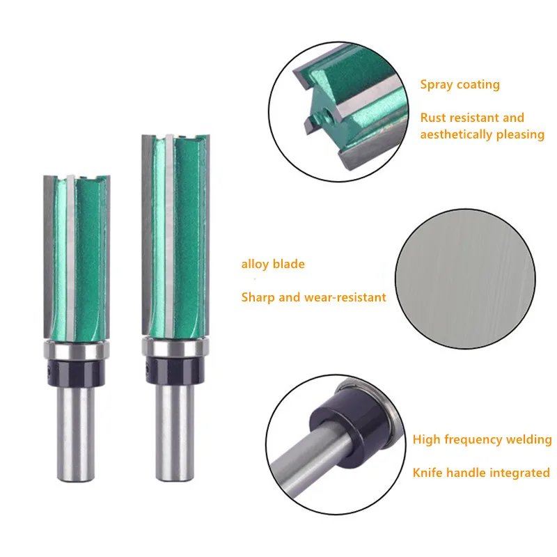 8mm 12mm Shank 4 Tooth Slotting and Trimming Cutter with Bearing Planer Head, Hard Alloy Woodworking Milling Cutter