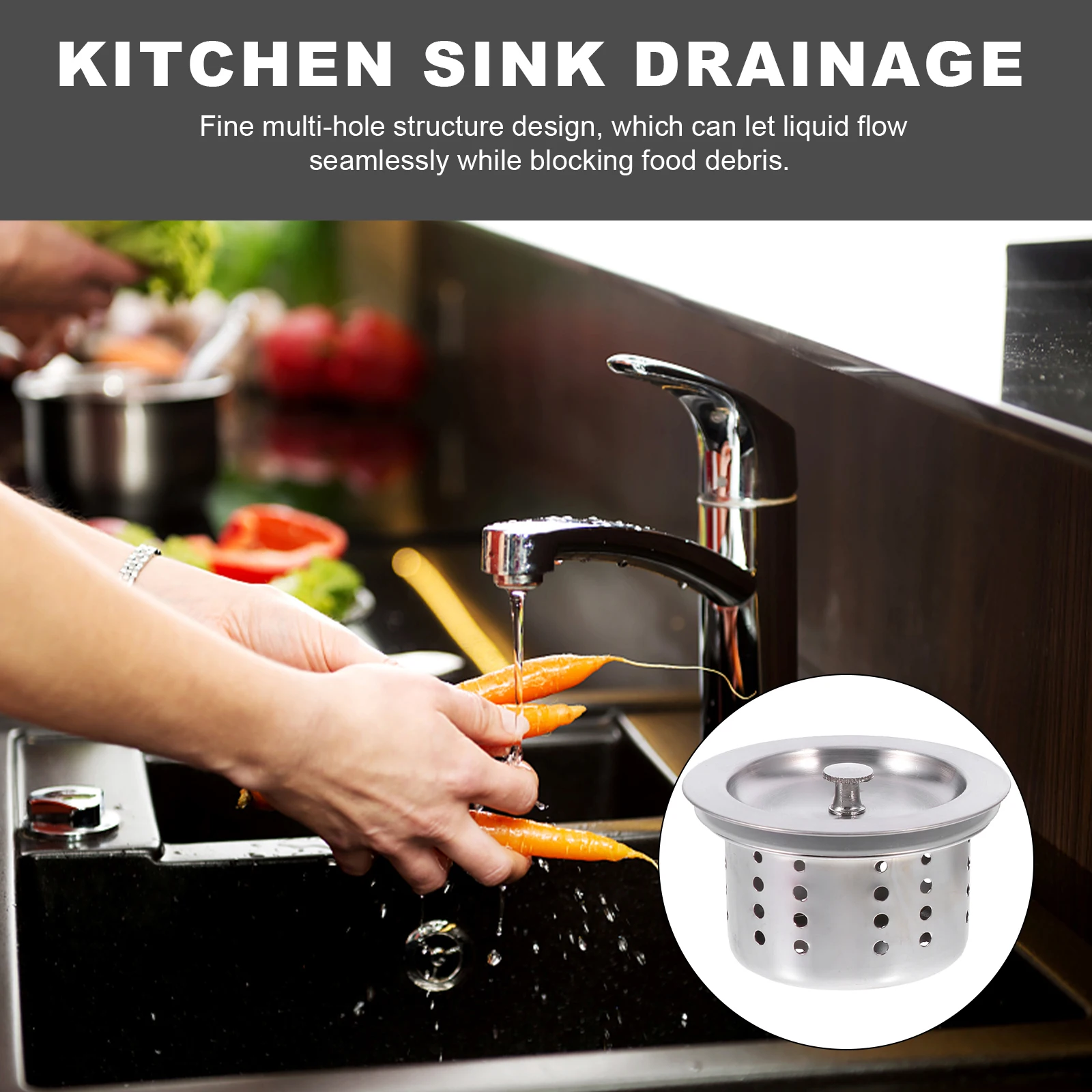 

2Sets Kitchen Sink Strainer Basket Premium Material Drainage Cover Fine Multi-Hole Design Easy Clean Handle Durable Practical