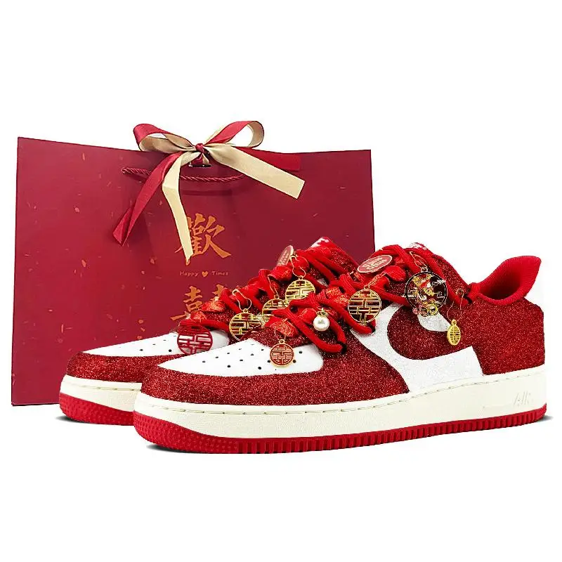 【Customize】Nike Air Force 1 Skateboarding Shoes Unisex Low-top Red/white Sneakers shoes FN7439-133