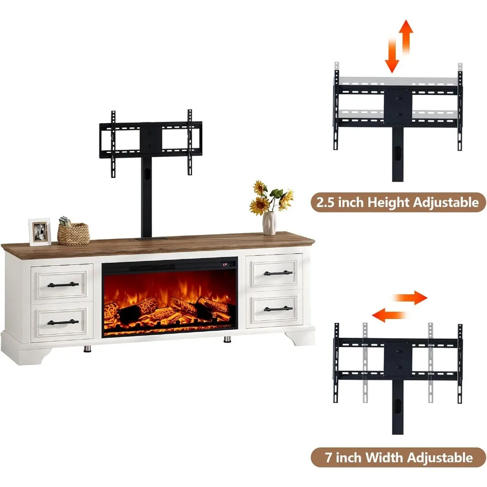 Soporte para TV con chimenea eléctrica para televisores de 32 a 70 pulgadas con funciones giratorias y ajustables, toma de corriente incluida, ideal para Livi modernos