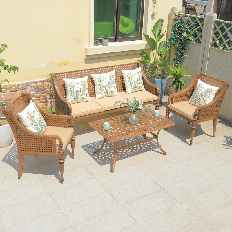 for New Chinese Outdoor Courtyard Cast Aluminum Sofa for Outdoor Balcony Garden Card Seat Leisure Fabric Sofa Combination