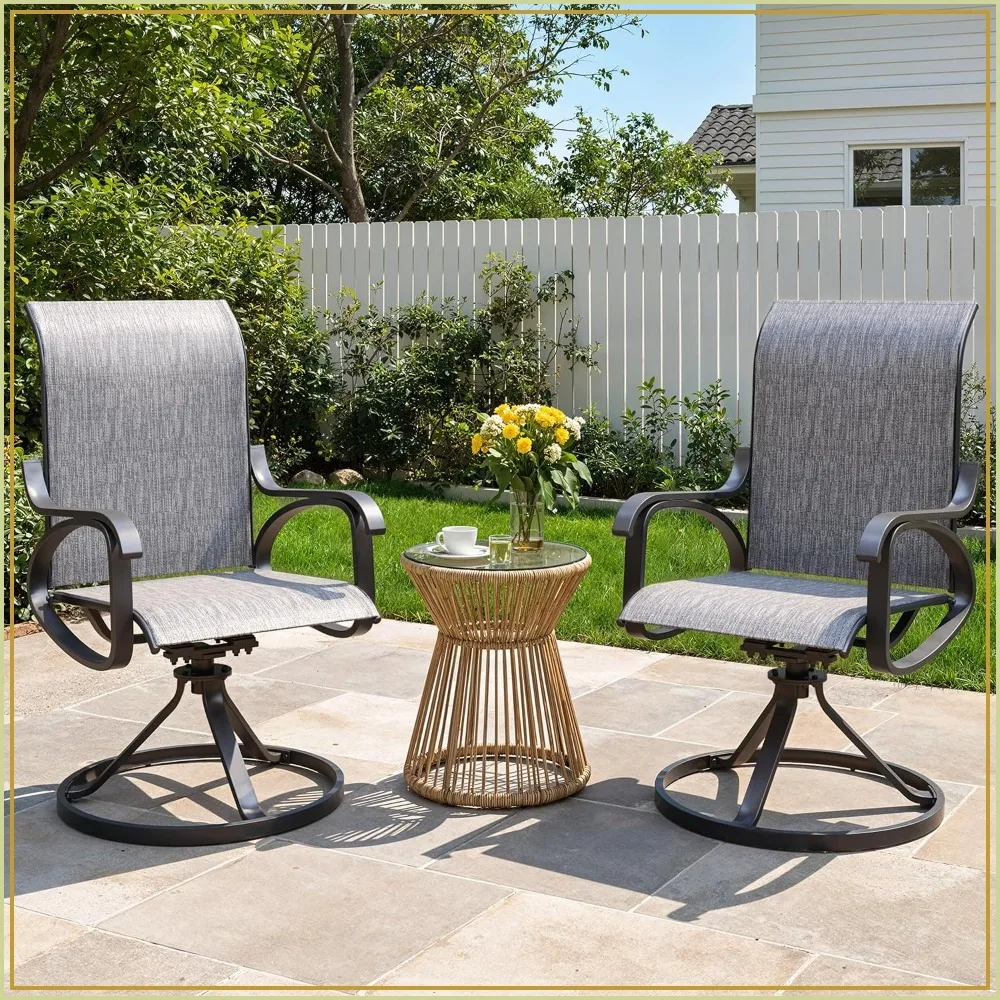 Patio Swivel Rocking Chair Set of 2, High Back Outdoor Dining Chairs for Garden, Porch, Slate Grey