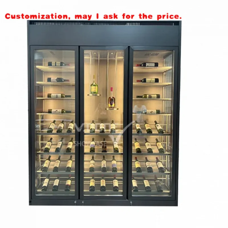 custom.High-end Modern Stainless Steel  Wine Cabinet Floor-to-Ceiling Wine Rack with Glass Display Red Wine Bar Storage Show
