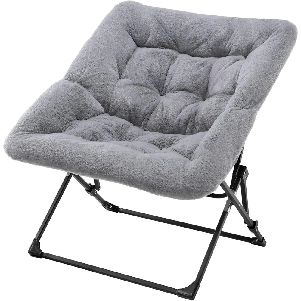 

Comfy Saucer Chair for Adults, Soft Faux Fur Folding Lounge Chair for Bedroom Living Room Dorm Rooms Flexible Reading Cha