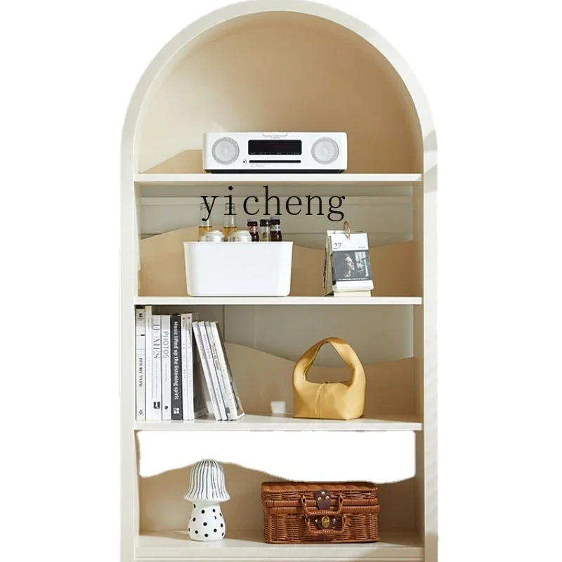 

ZC Living Room Display Cabinet Bookshelf and Storage Shelf Floor Display Arch Bookcase Integrated Wall White