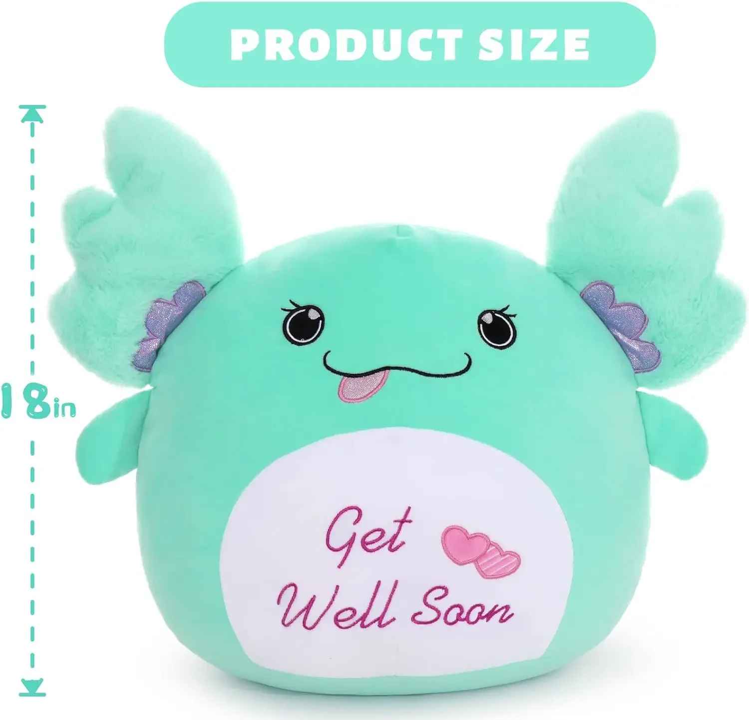 18" Get Well Soon Axolotl Plush Pillow  - Plush Toy Gifts for Women - Feel Better Gifts for Kids Women