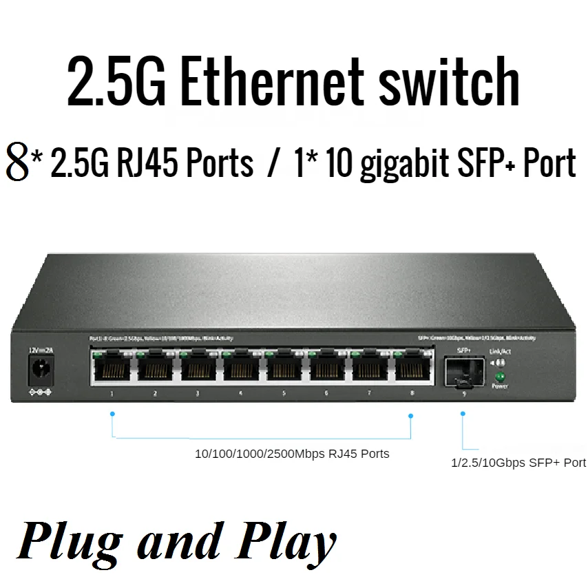 

8* 2500Mbps RJ45 Ports, 1/2.5/10Gbps SFP+ Port, Desktop Ethernet Switch 2.5 Gigabit Ethernet Network Switch, Replace TL-SH1008