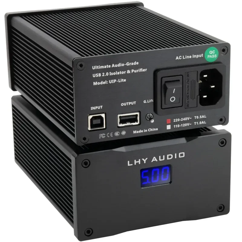 USB 2.0 HiFi Audio Isolator Noise Filter Balanced Signal Purifier with Built-in 25W DC Linear Power Supply for Home Theater