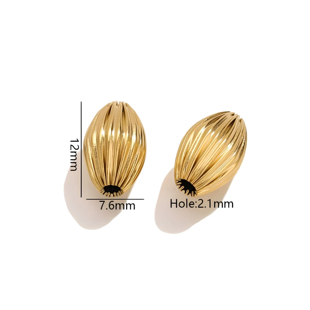 5 STKS Rvs 18 K Goud Grote Geribbelde Ovale Teardrop Vormen Losse Kralen voor DIY Armband Ketting Sieraden Maken Groothandel