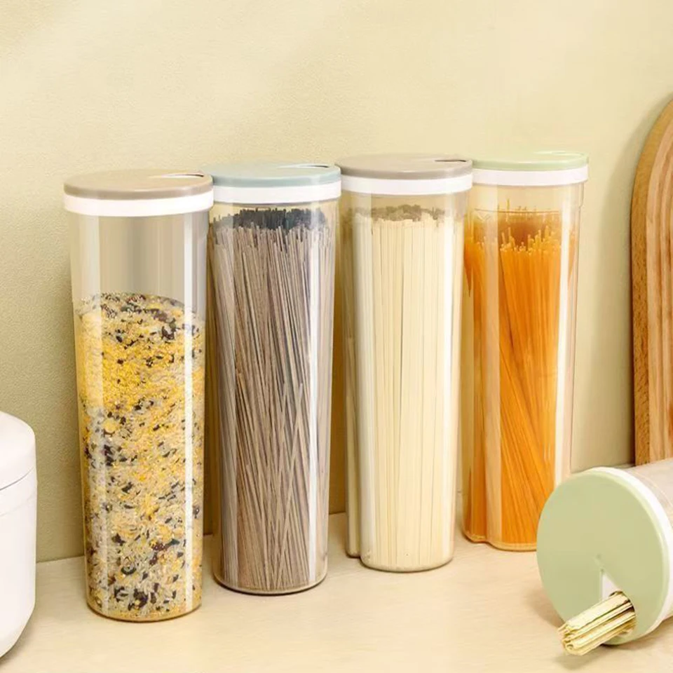 

Noodle Storage Box Grains Noodles Pasta Containers Sealed Plastic Jar For Kitchen Quantitative Storage Jar With Swivel Lid