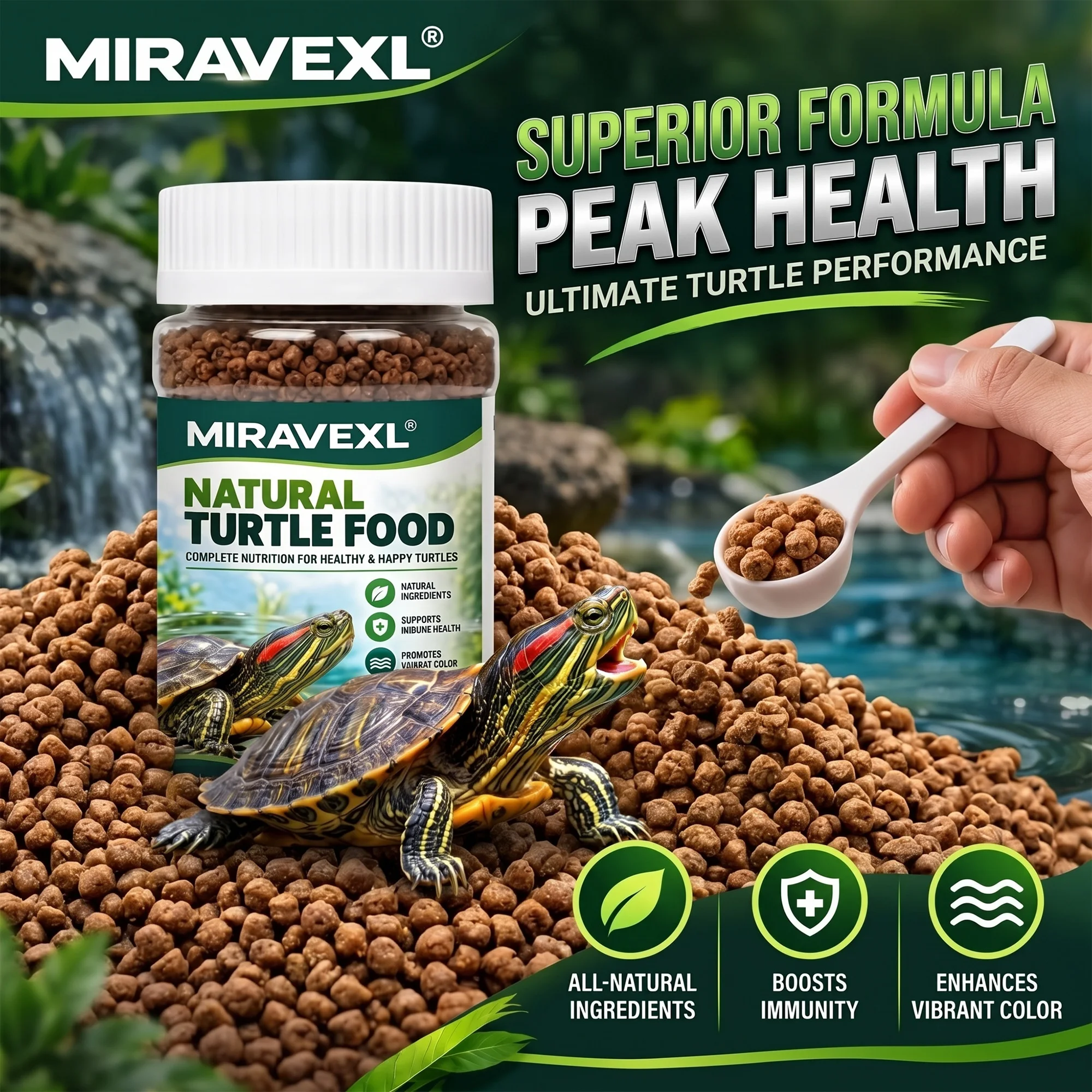 Natural Aquatic Turtle Food Balanced Floating Pellets for Adult & Juvenile Turtles, Strong Shell & Immune Support Daily Feed