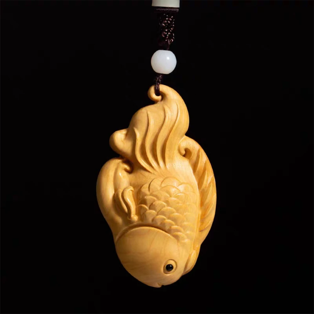 Y56, 3 INCH Japanese Boxwood Hand Carved Netsuke Sculpture Miniature : Beautiful Fish