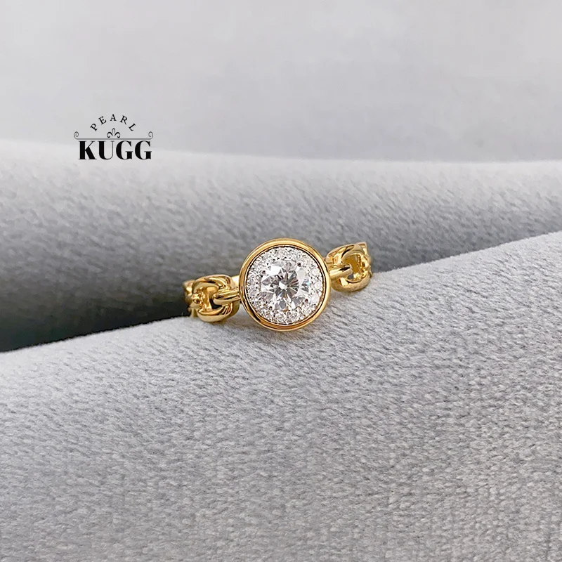 

KUGG 100% 18K Yellow Gold Rings Fashion INS Style Real Natural Diamond Engagement Rings for Women Wedding High Party Jewelry