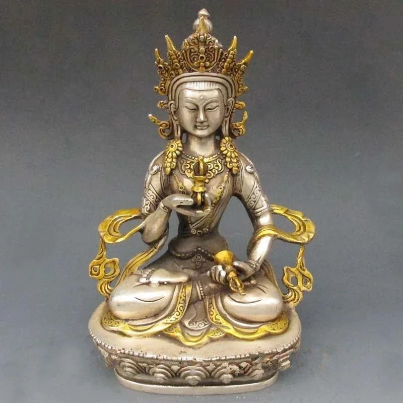 

Vintage Tibet Silver Copper Gilt Tibetan Buddhism Statue -- White Tara Buddha