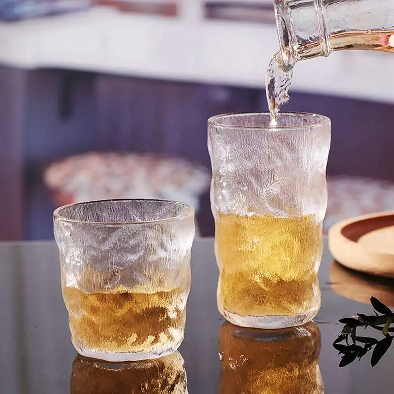 300ml Glacier Pattern Glass Water Cup Ins Whiskey Wind Beer Juice Glass Mug Tea Milk Coffee Water Cup Bar Drinkware Gift