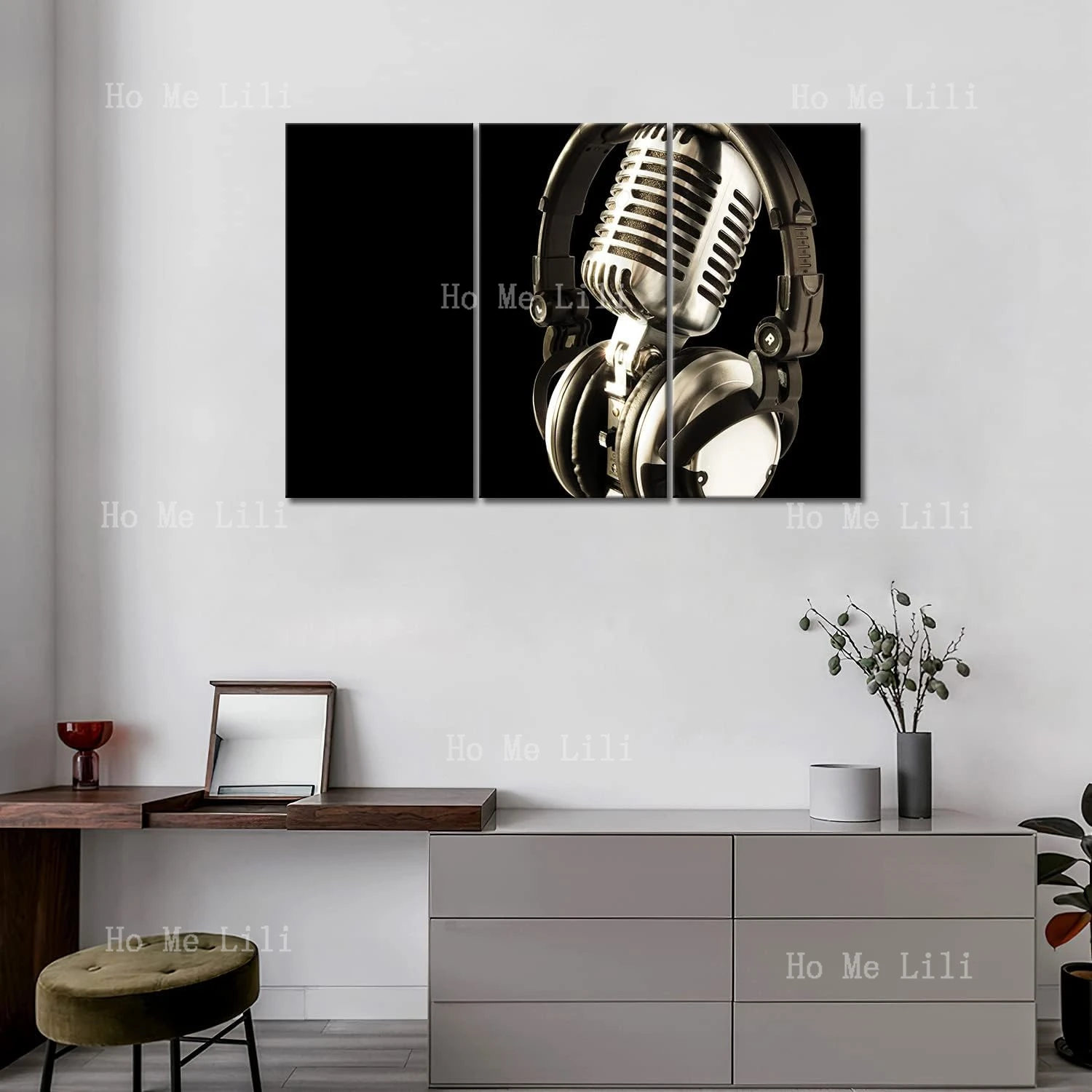 Headphone And Microphone Hangs On It Wall Art Painting The Picture Print On Canvas Music Pictures For Home Decor Decoration Gift