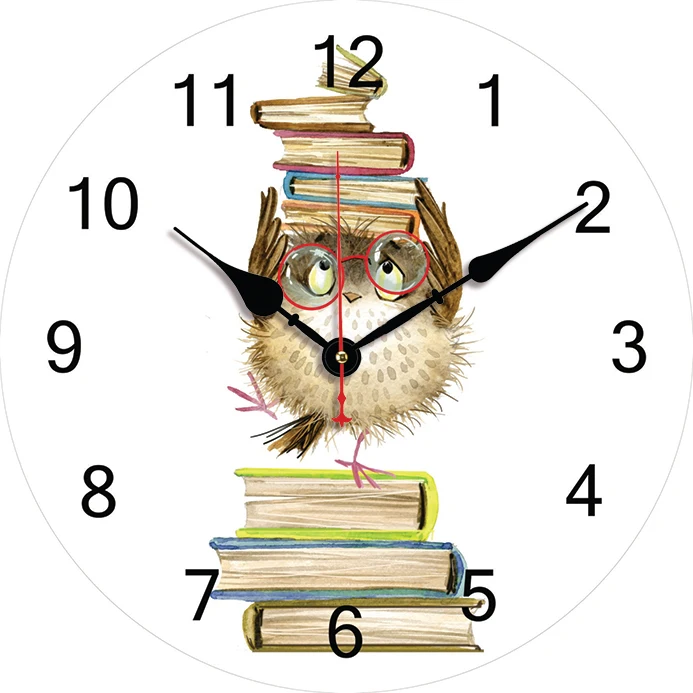 Cartoon Owl Book Wall Clock Kitchen Decor Wall Art Silent Non Ticking Large Round Wall Clocks For Living Room Bedroom Office