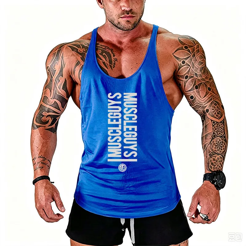 Muscleguys Running Vests Mens Y-Back Gym Stringer Tank Tops Cotton Bodybuilding Sleeveless Shirt Muscle Workout Fitness Singlets