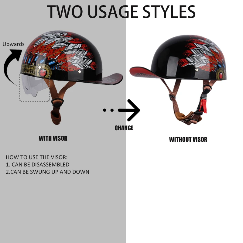 Baseball Cap Helmet Motorcycle Vintage Retro Helmets Summer Open Face Scooter Cruiser Chopper Gangster with Inner Mirror