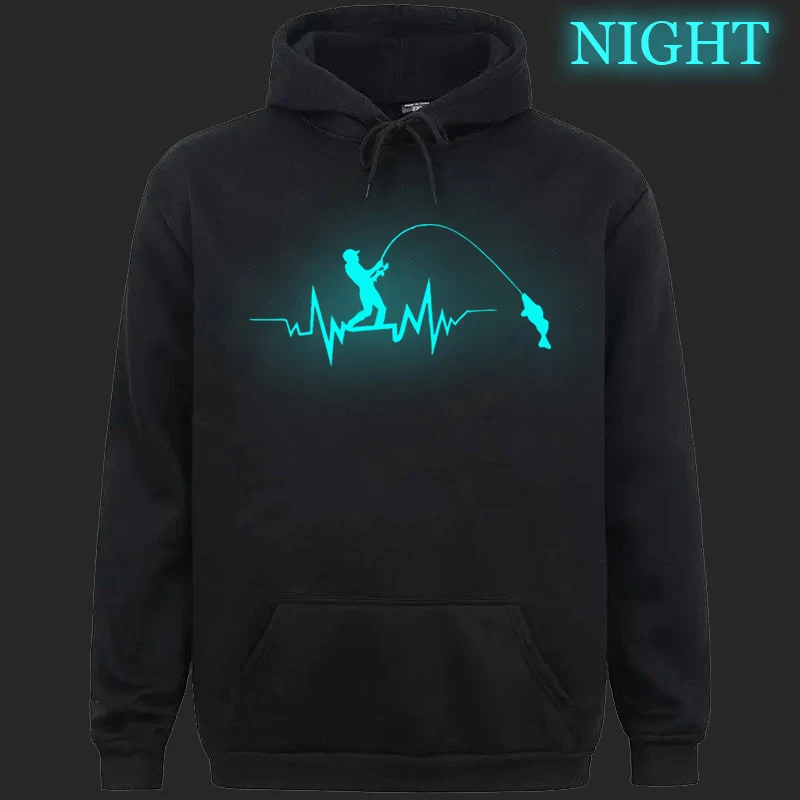 

Fisherman Heartbeat Graphic Hoodies Men Fashion Hip Hop Luminous Streetwear Long Sleeve Sweatshirt Fishing Lover Fashion Hooded