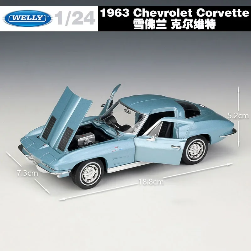 Welly 1:24 chevrolet 1963 corvette diecast liga modelo de carro estático veículo brinquedo coleção decoração lembrança ornamentos b40