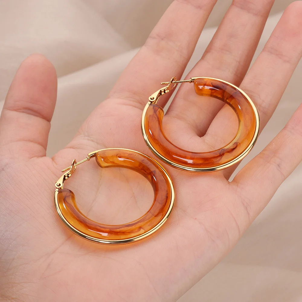 Gradient Orange Acrylic Earring for Women Gold Color Stainless Steel Hoop Earrings Aesthetic Accessories Wedding Party Jewelry