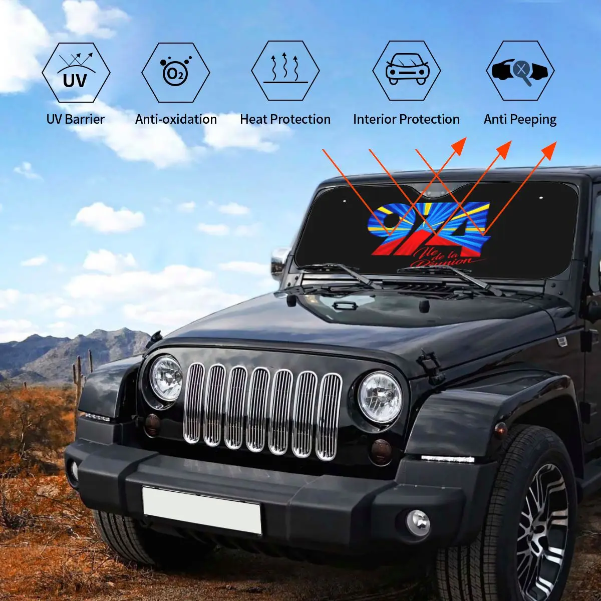Custom 974 Reunion Island Logo Windshield Sunshade Reunionese Proud Folding Reflective Sun Blocker Front Window Shade Visor
