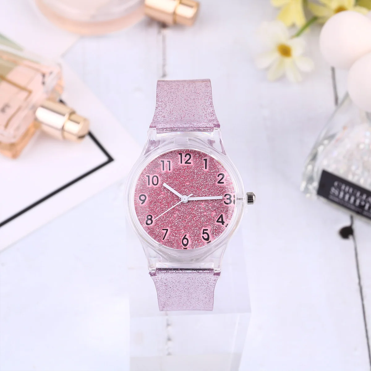 

Silver Glitter Kids Transparent Watch Creative Silicone Watchband Cool Children Wristwatch Adjustable Comfortable Design