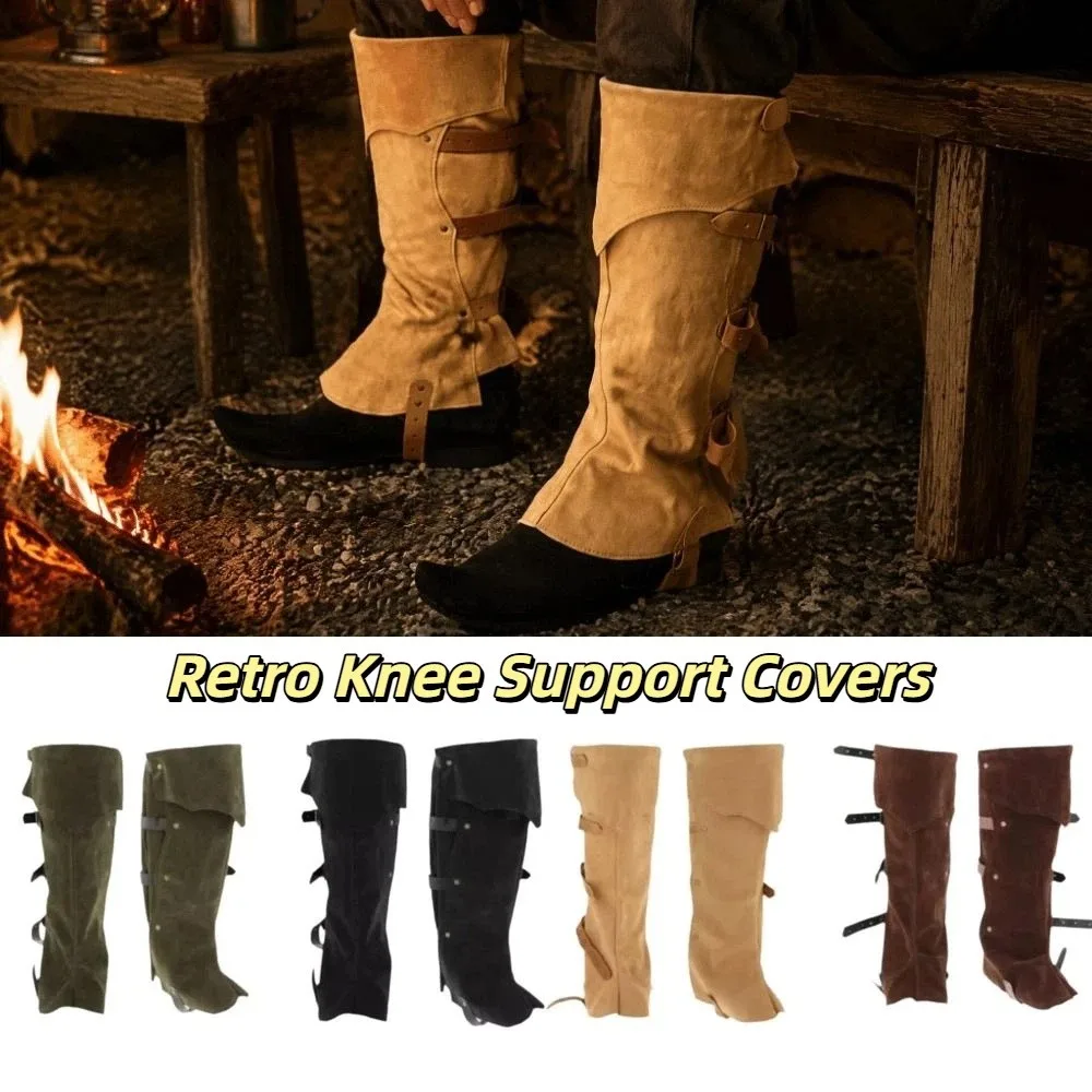 Cubrebotas de Talla Ajustable con Aspecto de Cuero y Textura de Gamuza, Protectores de Espinillas Color Marrón con Diseño de Tachuelas, Accesorios para Cosplay y Fiestas de Carnaval