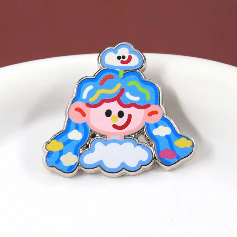 Kawaii Wolkenmädchen Emaille-Pin Niedliche Blauhaarige Cartoon-Figur Anstecknadel Verspieltes Himmel-Abzeichen für Rucksack Kleidung Mädchen Geschenk – Detail 6