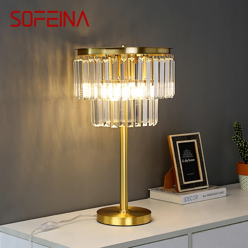 

SOFEINA Nordic Brass Table Lamp Modern Luxurious Crystal Living Room Bedroom Study LED Originality Desk Light