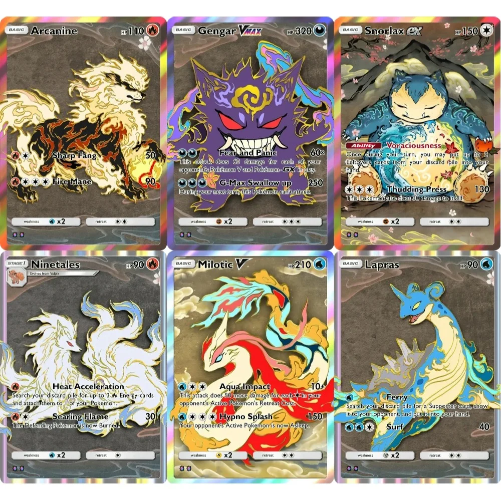Tarjetas de Pokémon Potdemiel, raras Holo Shan Hai Jing Series Gengar Snorlax Milotic Arcanine PTCG, tarjetas de Pokémon, regalo de colección