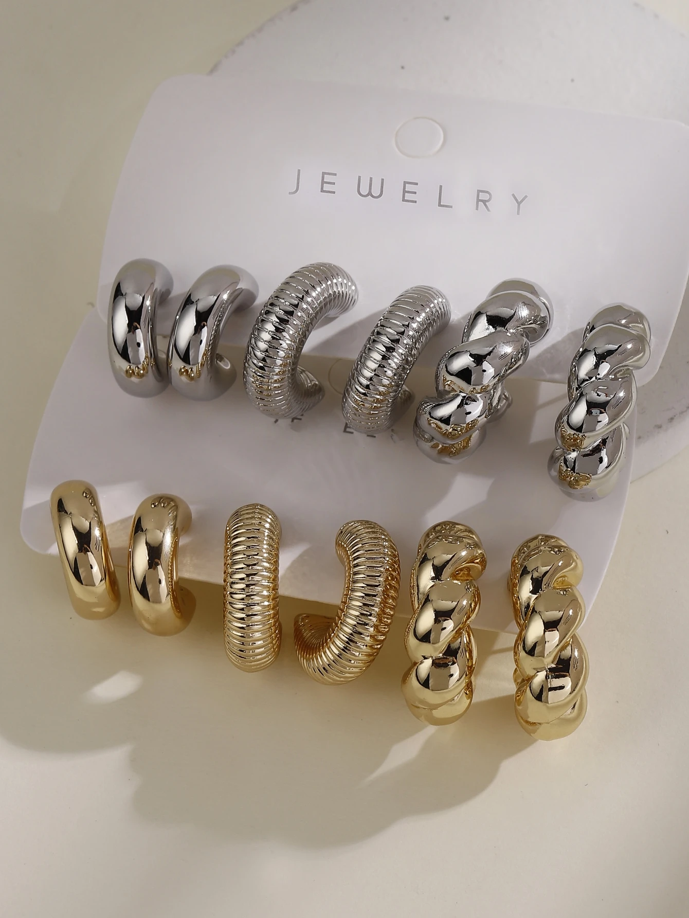 3Pairs/6 Pairs Simple Geometric C-shaped Women's Acrylic Earring Set For Retro Daily Wear