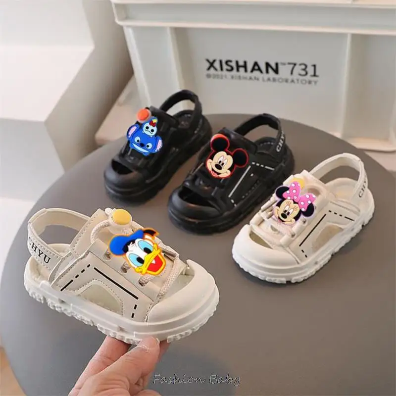 Disney-zapatos de Mickey y Minnie para niños, Sandalias planas suaves ligeras a la moda, zapatos informales de playa para niños y niñas, para