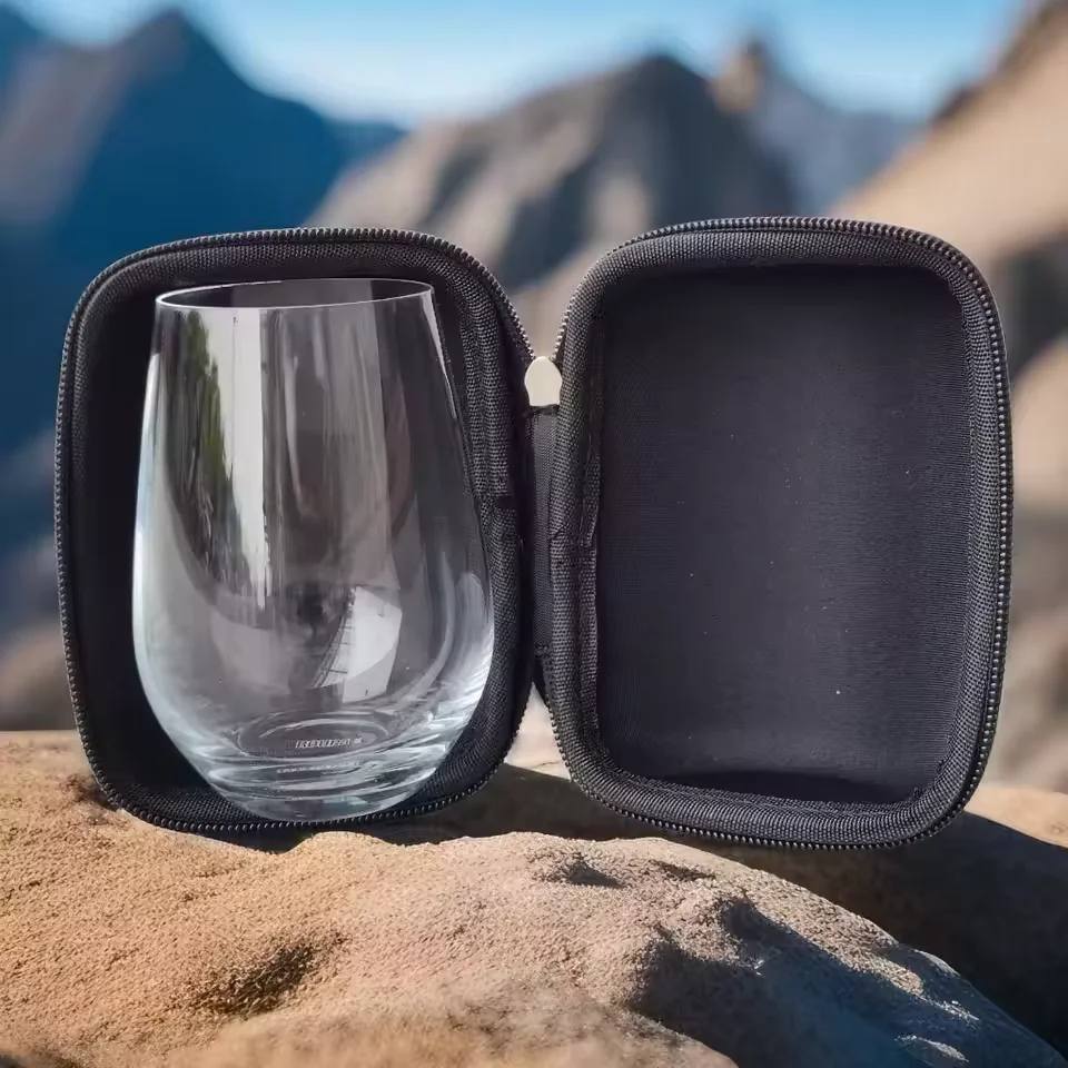 Portable Outdoors Wine Bag with Wine Glasses Travel Leather Box Whiskey Cup 360ml Glass Carrier and Portable Wine Bags