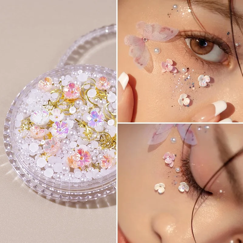 1Box Eyes Face Makeup Facial Decoration Patch Butterfly Diamond Pearl Adhesive Rhinestone Glitter Sequin DIY Nail Art Decoration