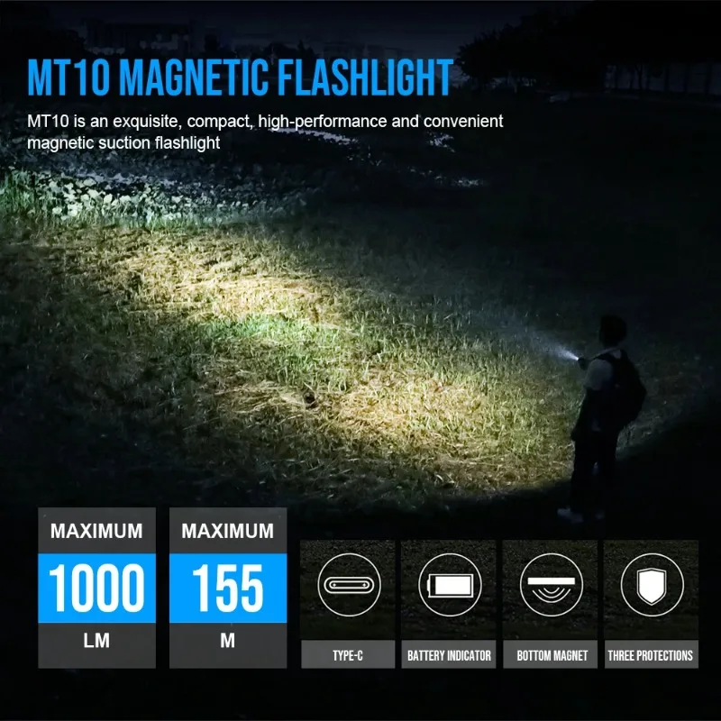 Emergency MT10 EDC Flashlight 1000Lumen Portable Rechargeable LED Lamp USB C Charging Torch Mini 16340 IPX8 MVB Optic Work Light