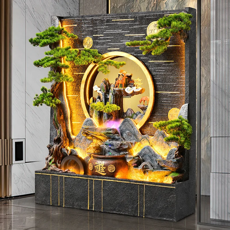 Living Room Ornament New Chinese Water Curtain Wall High Mountain and Flowing Water Decoration Floor Running Water